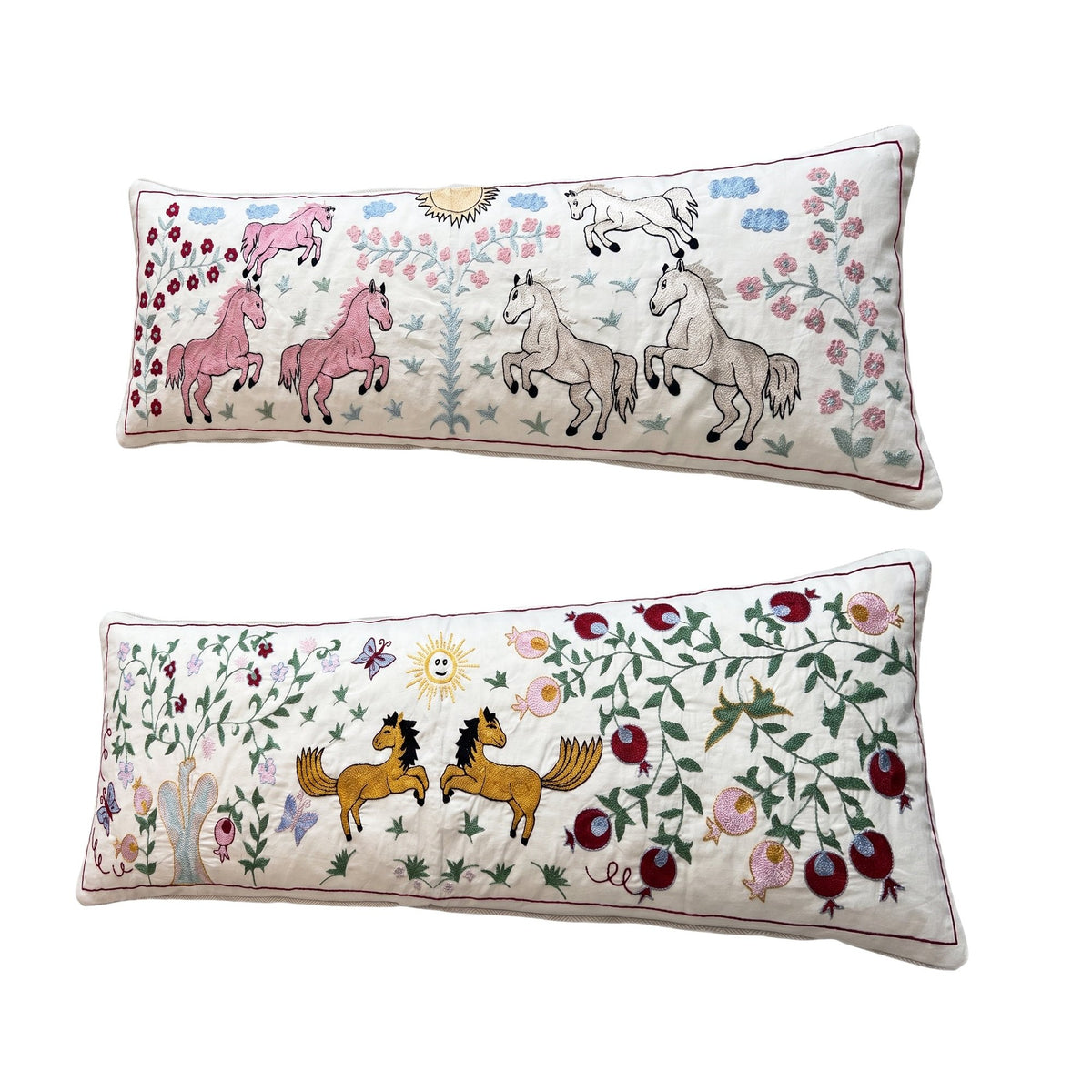 Uzbek Suzani Bedding Pillow Cover Set of 2 | 18'' x 53'' - right angle