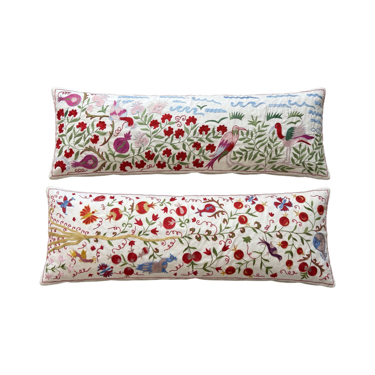 Uzbek Suzani Bedding Pillow Cover Set of 2 | 18'' x 54'' - front view