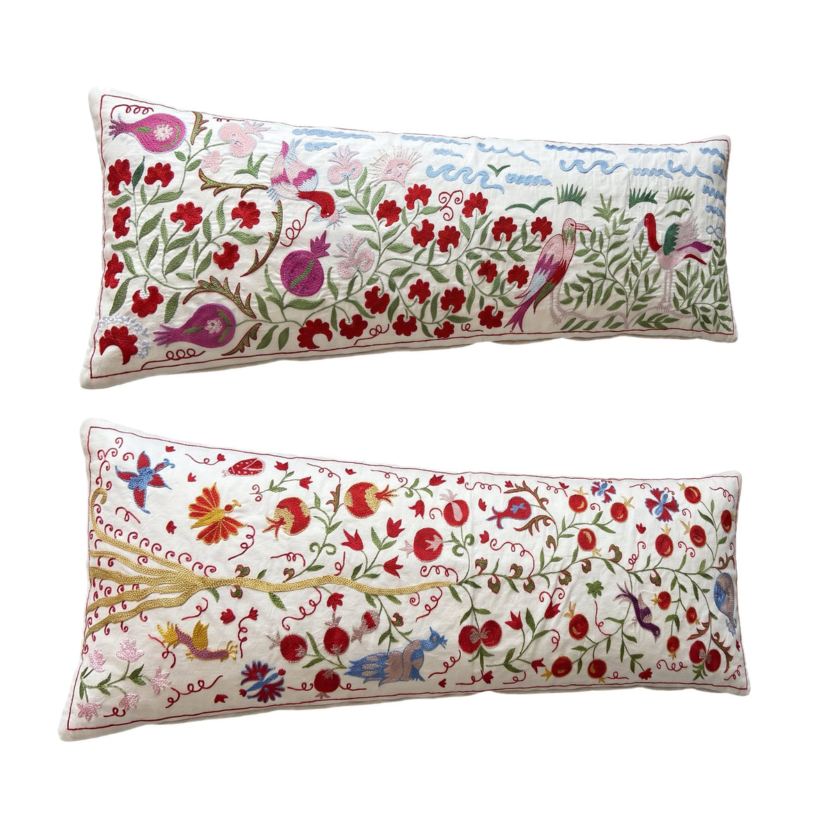 Uzbek Suzani Bedding Pillow Cover Set of 2 | 18'' x 54'' - left angle