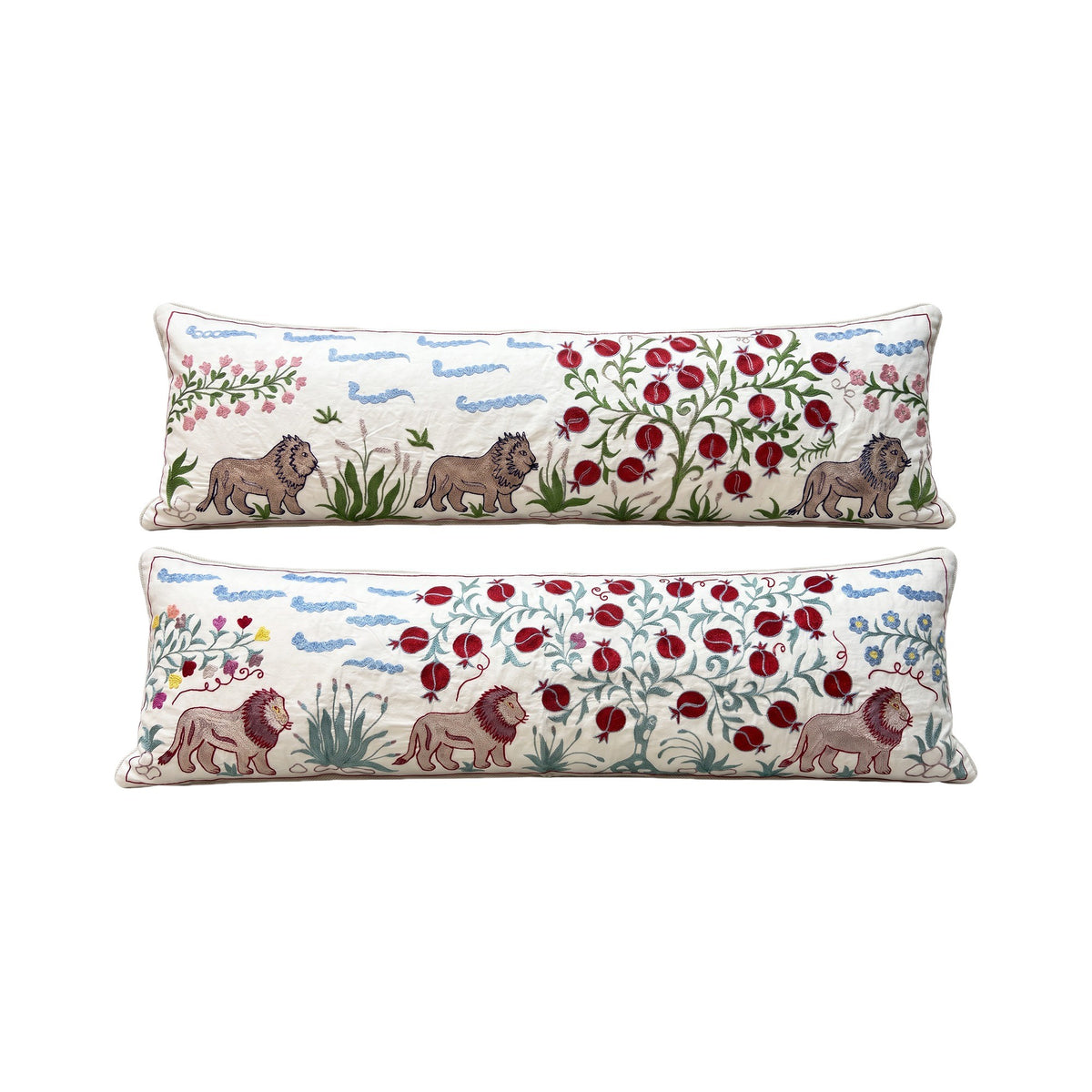 Uzbek Suzani Bedding Pillow Cover Set of 2 | 18'' x 54'' - front view