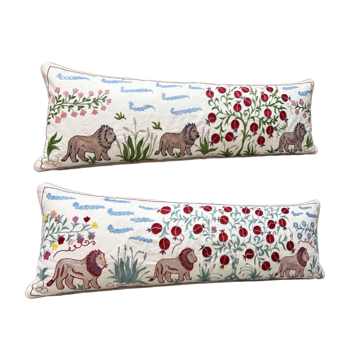 Uzbek Suzani Bedding Pillow Cover Set of 2 | 18'' x 54'' - left angle