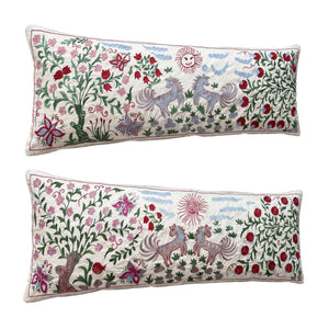 Uzbek Suzani Bedding Pillow Cover Set of 2 | 18'' x 52'' - left angle