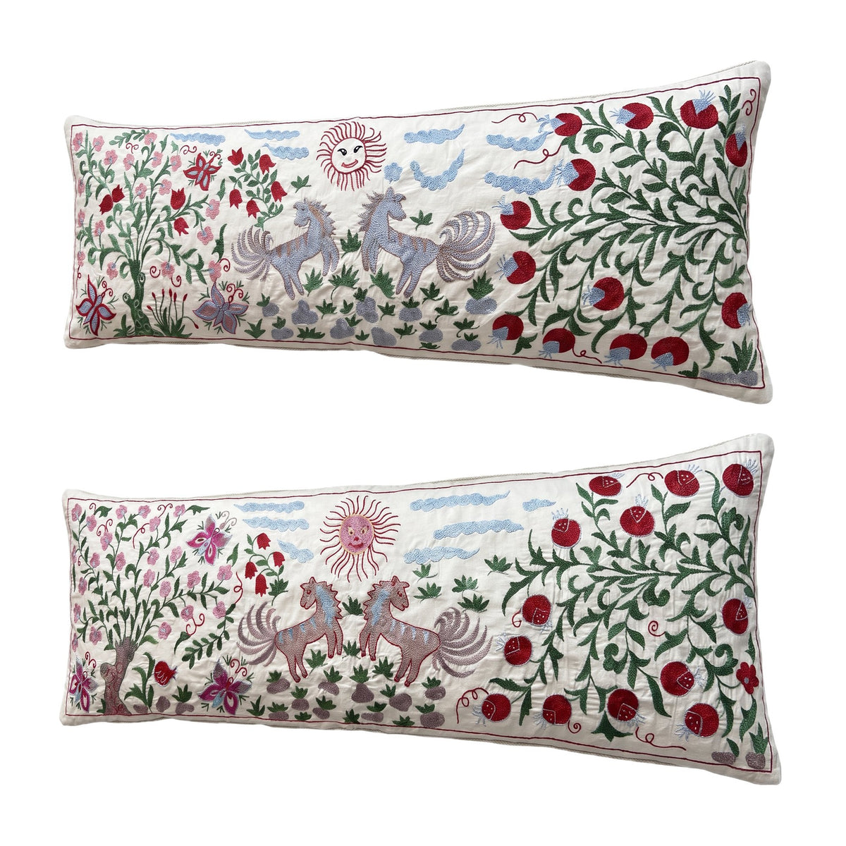 Uzbek Suzani Bedding Pillow Cover Set of 2 | 18'' x 52'' - right angle