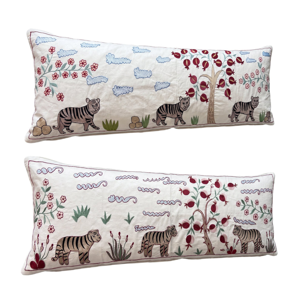 Uzbek Suzani Bedding Pillow Cover Set of 2 | 18'' x 54'' - left angle