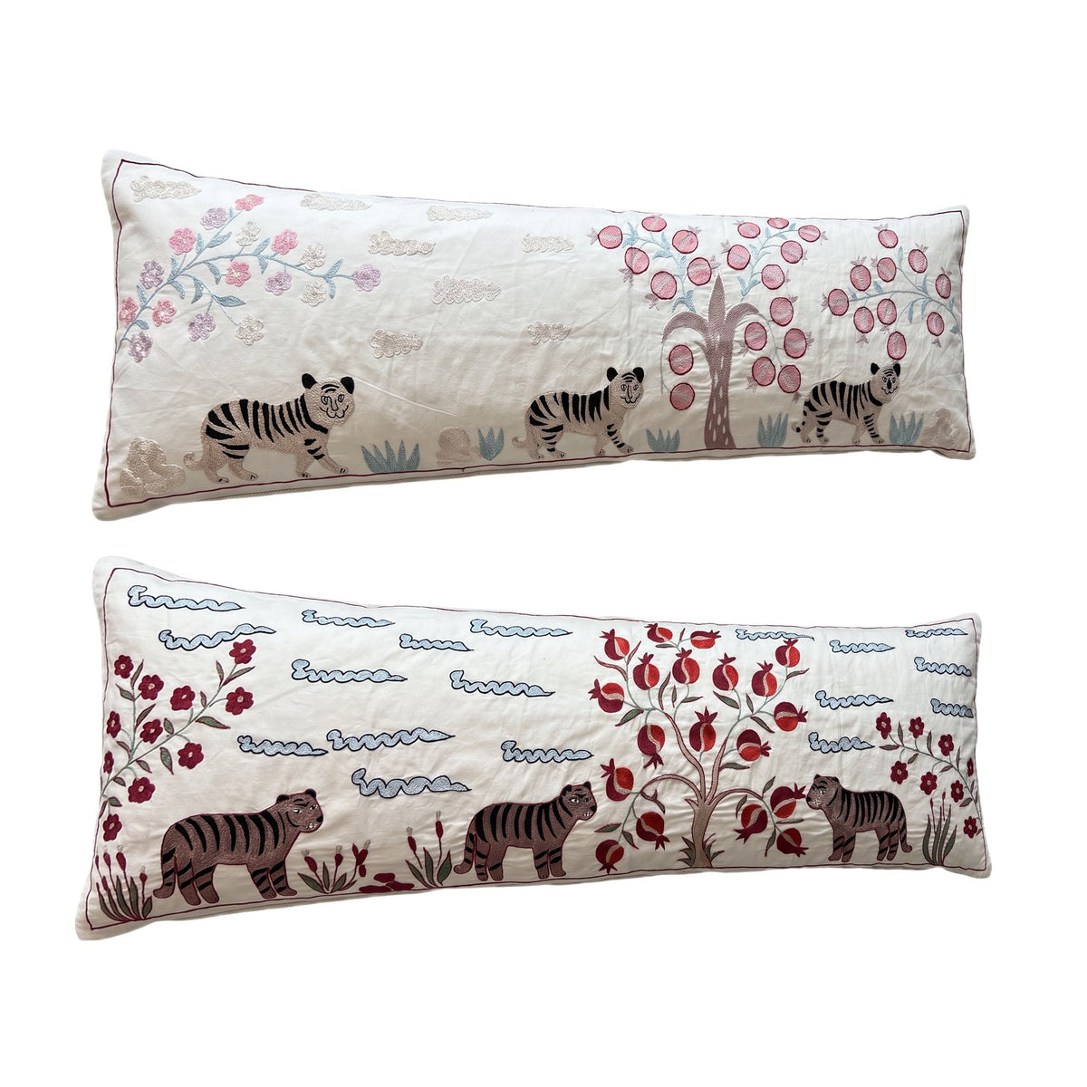 Uzbek Suzani Bedding Pillow Cover Set of 2 | 18'' x 54'' - left angle
