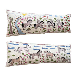 Uzbek Suzani Bedding Pillow Cover Set of 2 | 17'' x 52'' - left angle