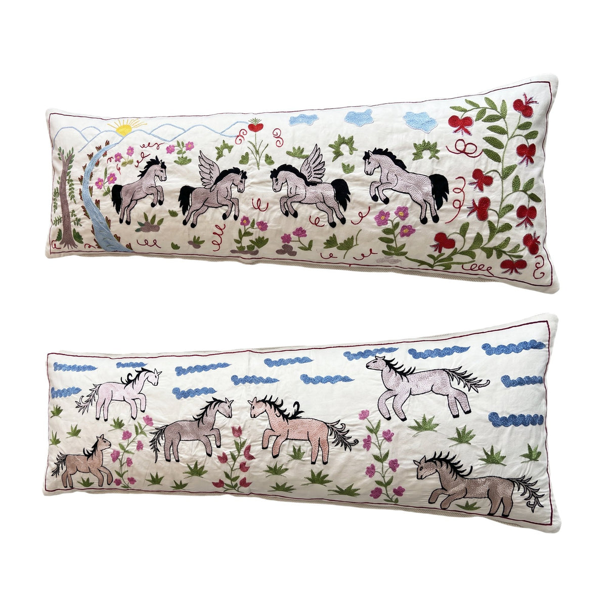 Uzbek Suzani Bedding Pillow Cover Set of 2 | 17'' x 52'' - right angle