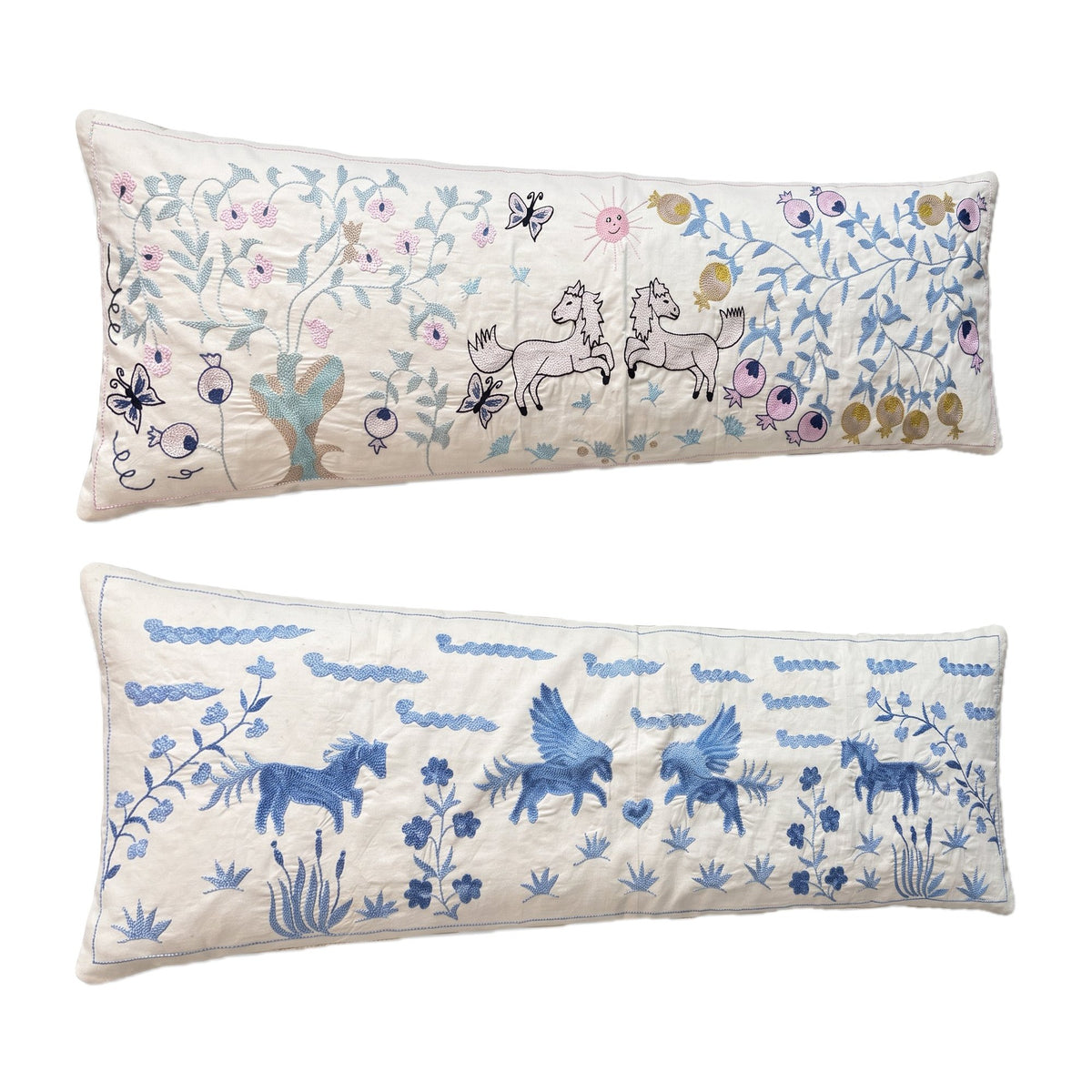 Uzbek Suzani Bedding Pillow Cover Set of 2 | 17'' x 53'' - left angle