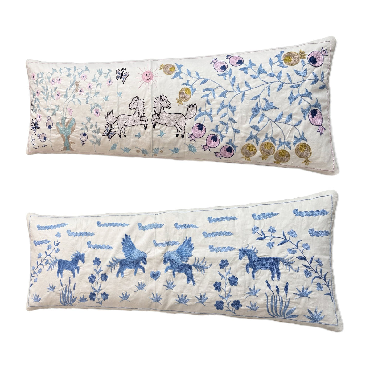 Uzbek Suzani Bedding Pillow Cover Set of 2 | 17'' x 53'' - right angle