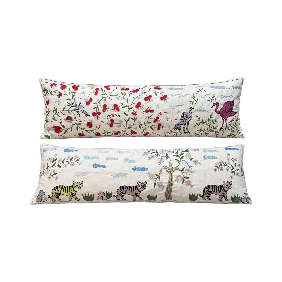 Uzbek Suzani Bedding Pillow Cover Set of 2 | 18'' x 56'' - front view