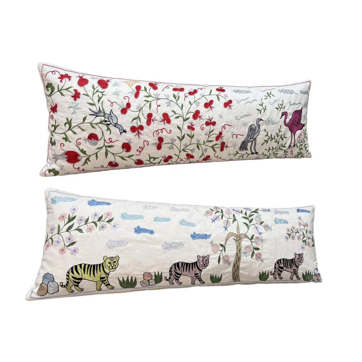 Uzbek Suzani Bedding Pillow Cover Set of 2 | 18'' x 56'' - left angle