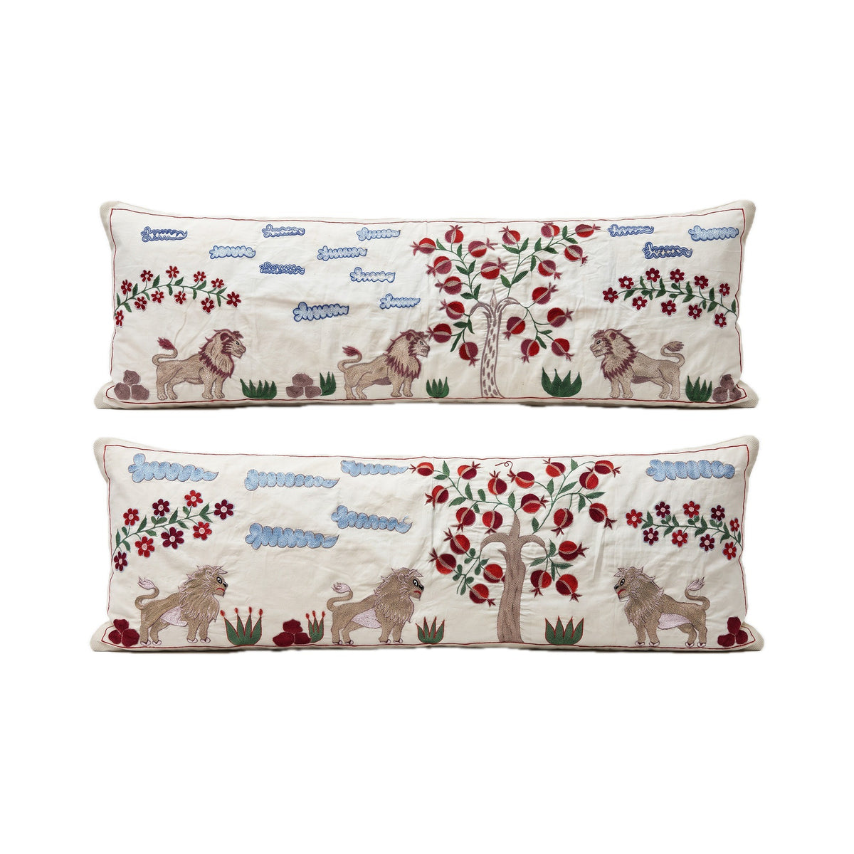 Uzbek Suzani Bedding Pillow Cover Set of 2 | 18'' x 54'' - front view