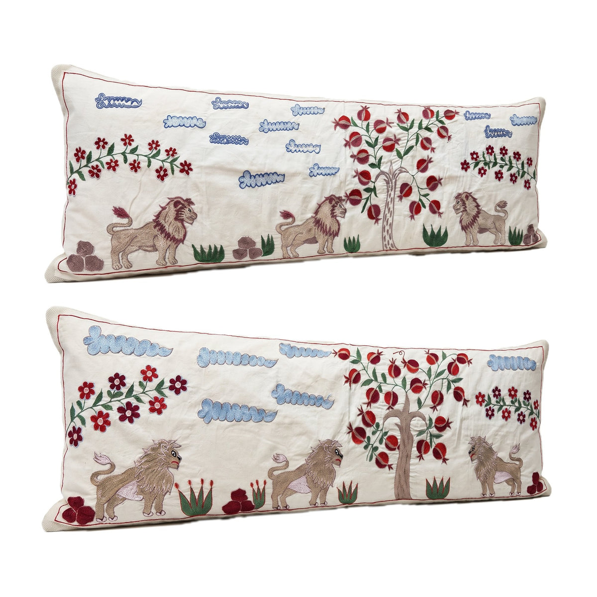 Uzbek Suzani Bedding Pillow Cover Set of 2 | 18'' x 54'' - left angle