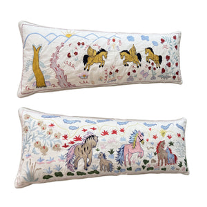 Uzbek Suzani Bedding Pillow Cover Set of 2 | 18'' x 52'' - left angle