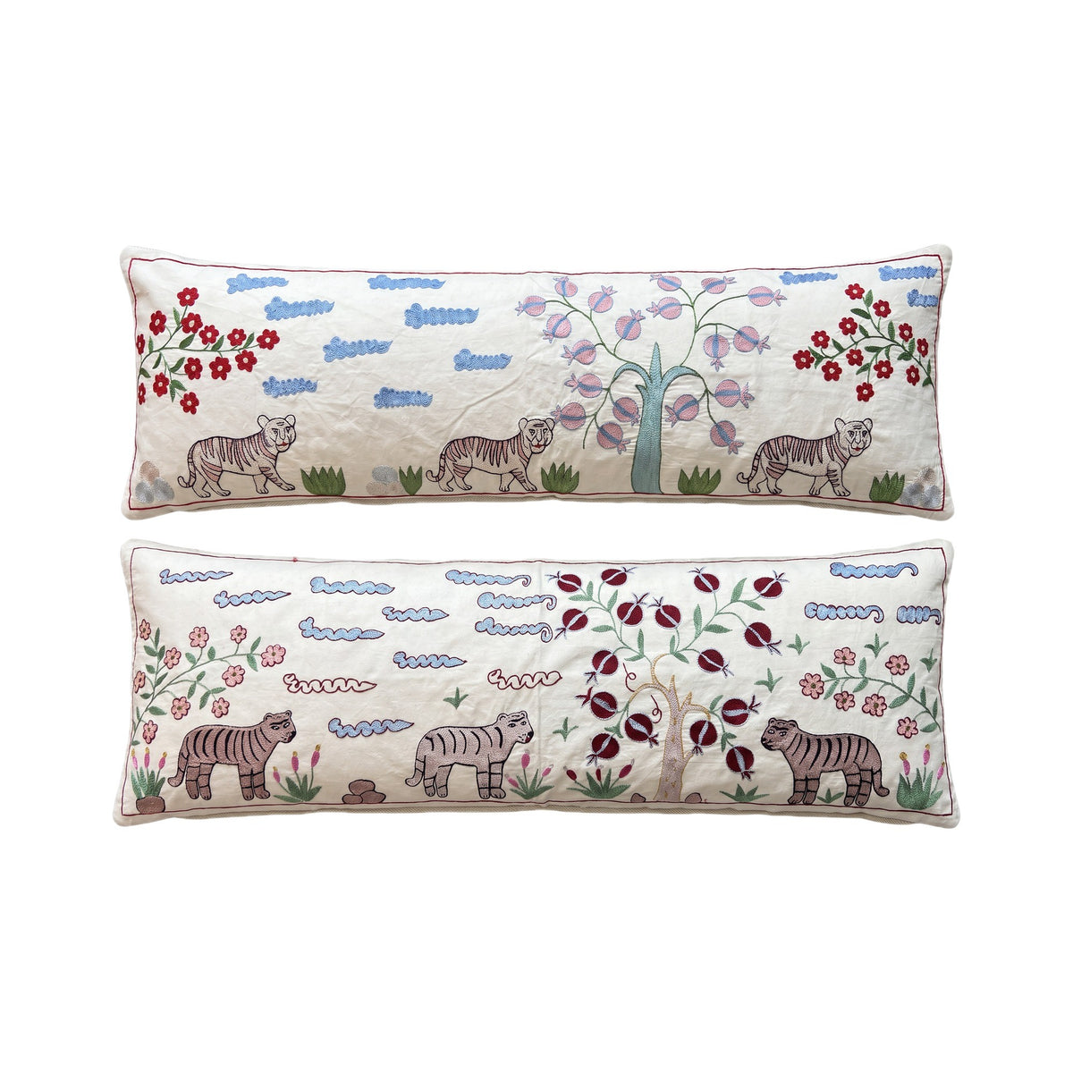 Uzbek Suzani Bedding Pillow Cover Set of 2 | 19'' x 53'' - front view