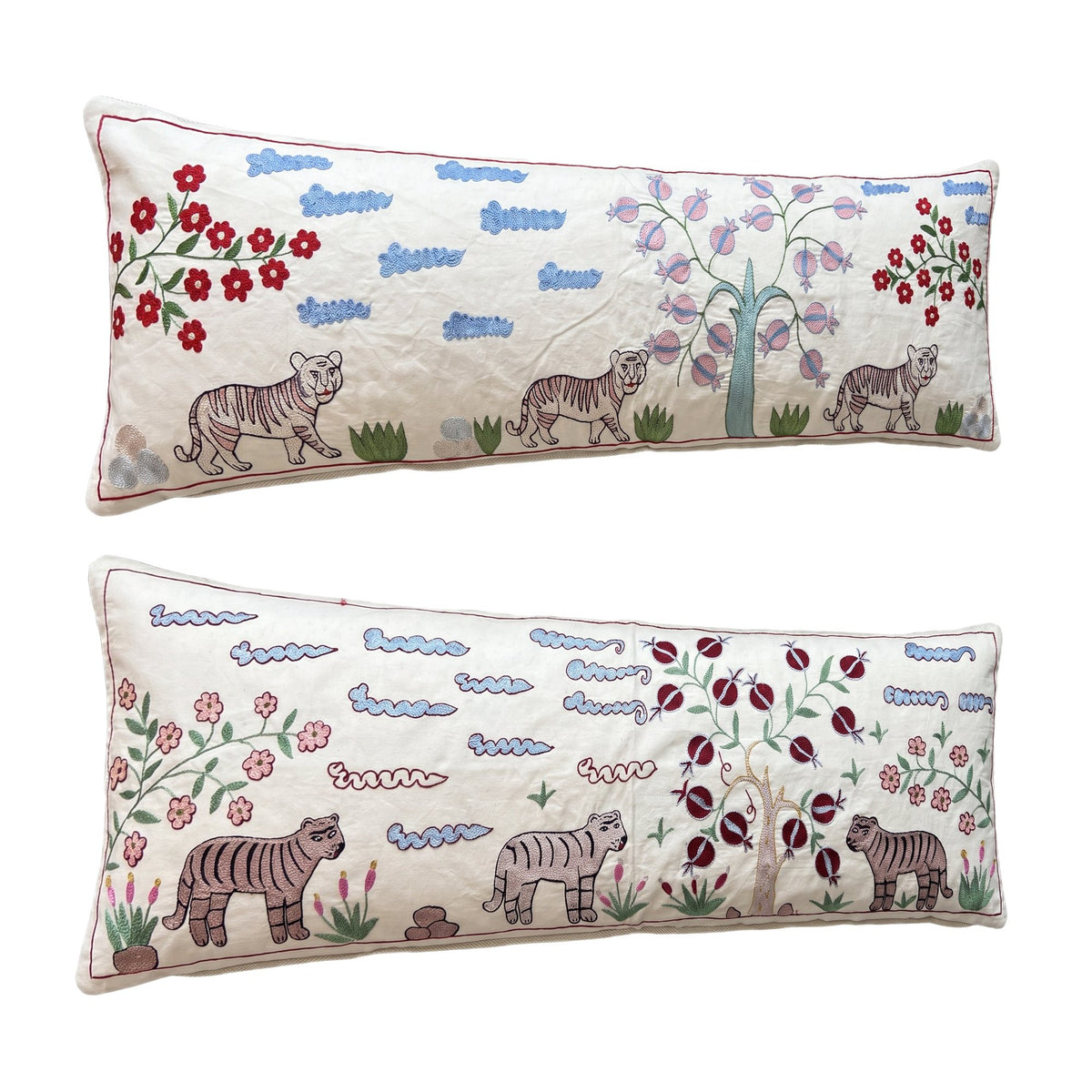 Uzbek Suzani Bedding Pillow Cover Set of 2 | 19'' x 53'' - left angle