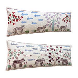 Uzbek Suzani Bedding Pillow Cover Set of 2 | 19'' x 53'' - left angle