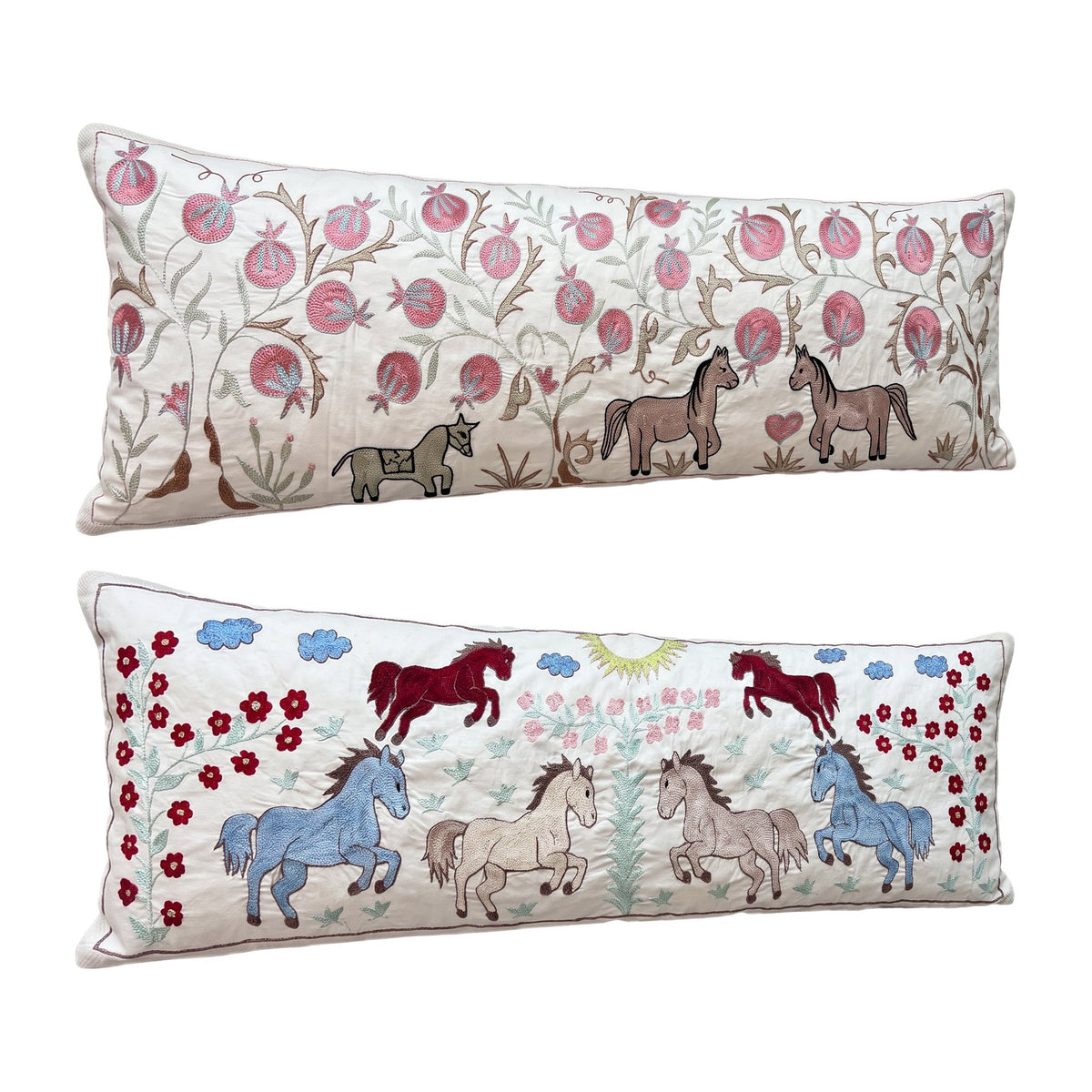 Uzbek Suzani Bedding Pillow Cover Set of 2 | 18'' x 54'' - left angle
