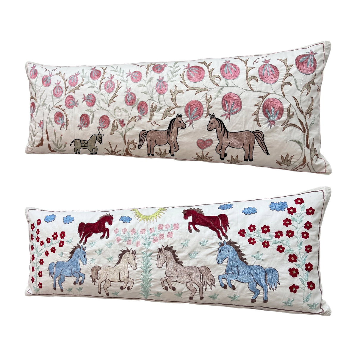 Uzbek Suzani Bedding Pillow Cover Set of 2 | 18'' x 54'' - right angle