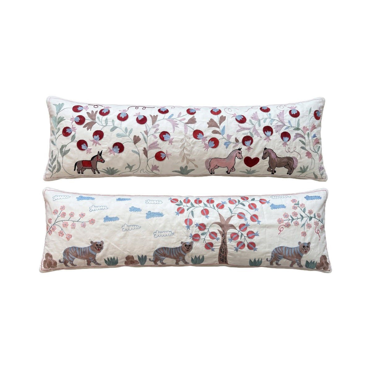 Uzbek Suzani Bedding Pillow Cover Set of 2 | 18'' x 56'' - front view