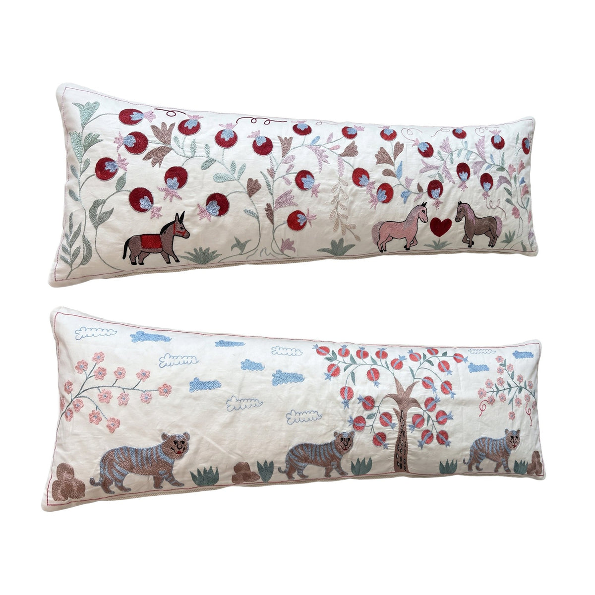 Uzbek Suzani Bedding Pillow Cover Set of 2 | 18'' x 56'' - left angle