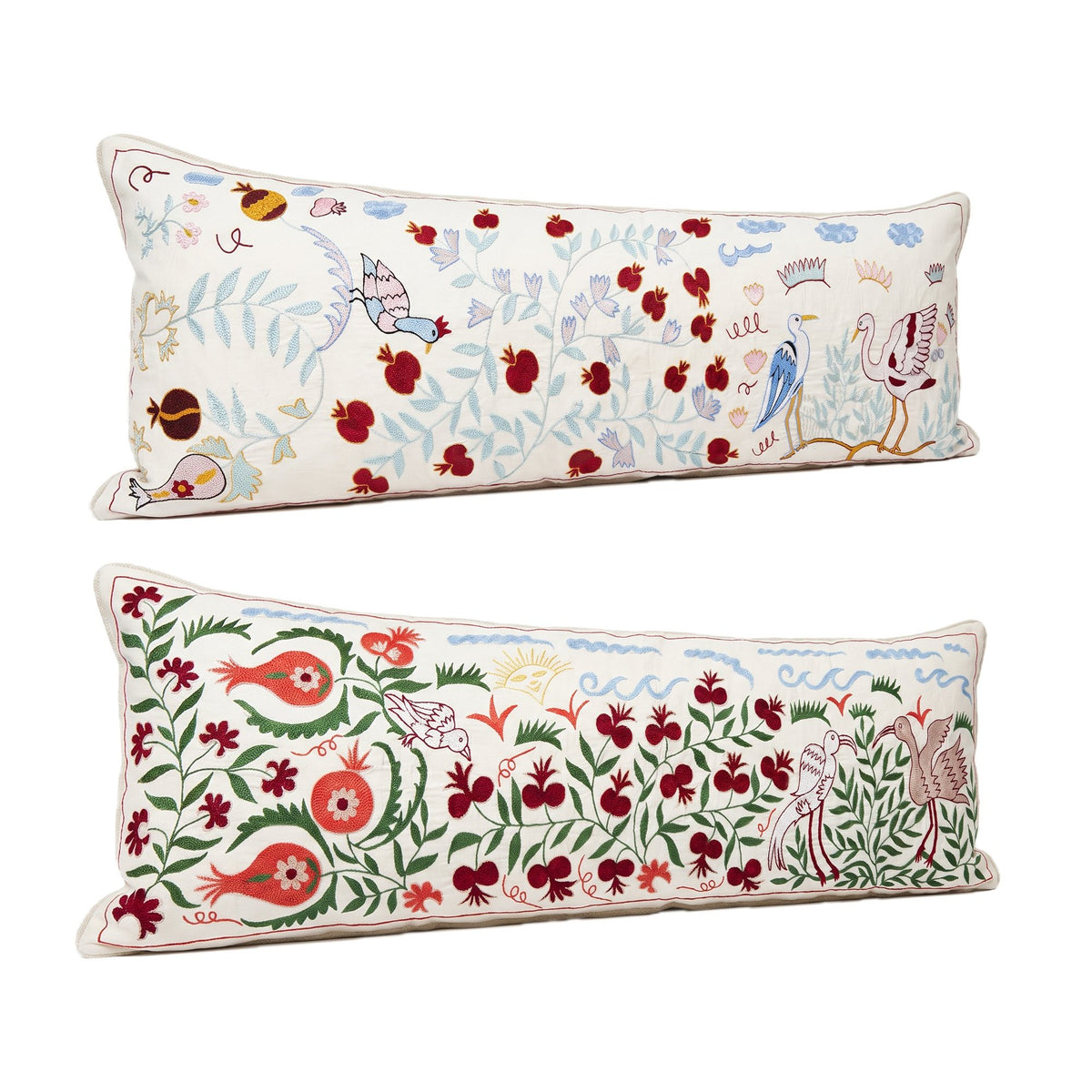Uzbek Suzani Bedding Pillow Cover Set of 2 | 18'' x 53'' - left angle