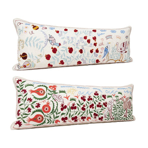 Uzbek Suzani Bedding Pillow Cover Set of 2 | 18'' x 53'' - left angle