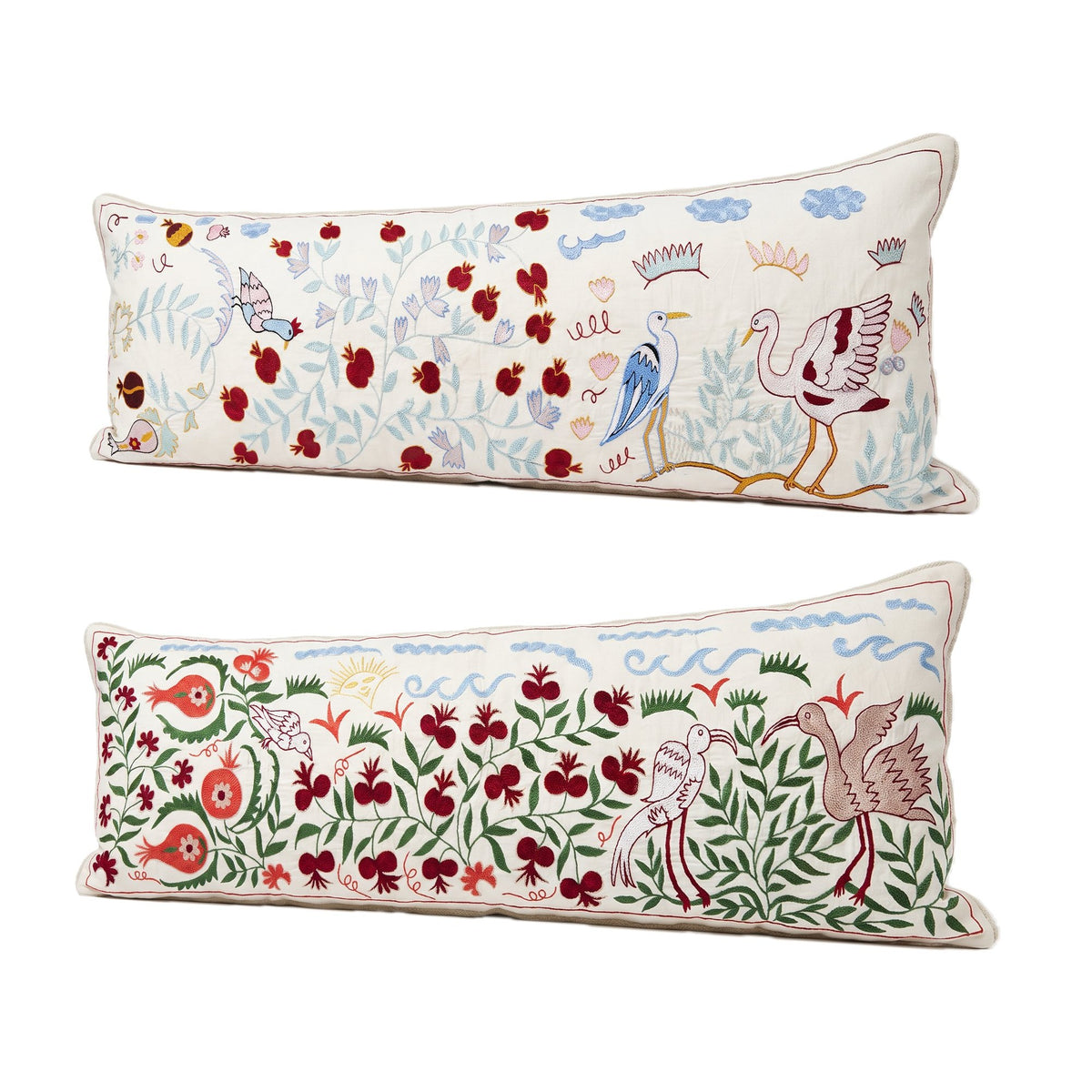 Uzbek Suzani Bedding Pillow Cover Set of 2 | 18'' x 53'' - right angle