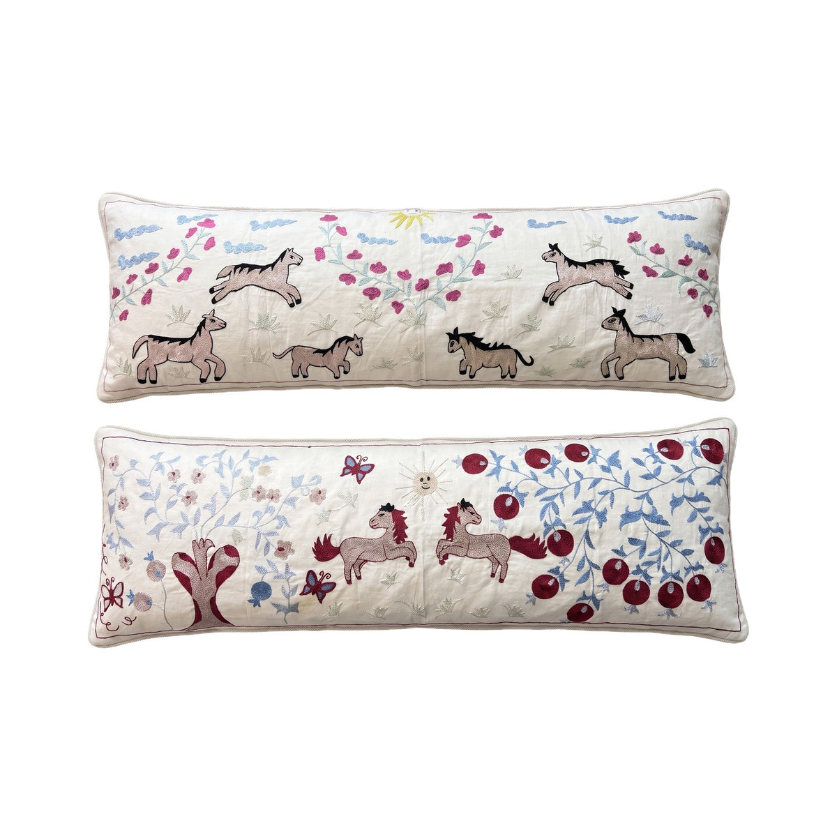Uzbek Suzani Bedding Pillow Cover Set of 2 | 18'' x 54'' - front view
