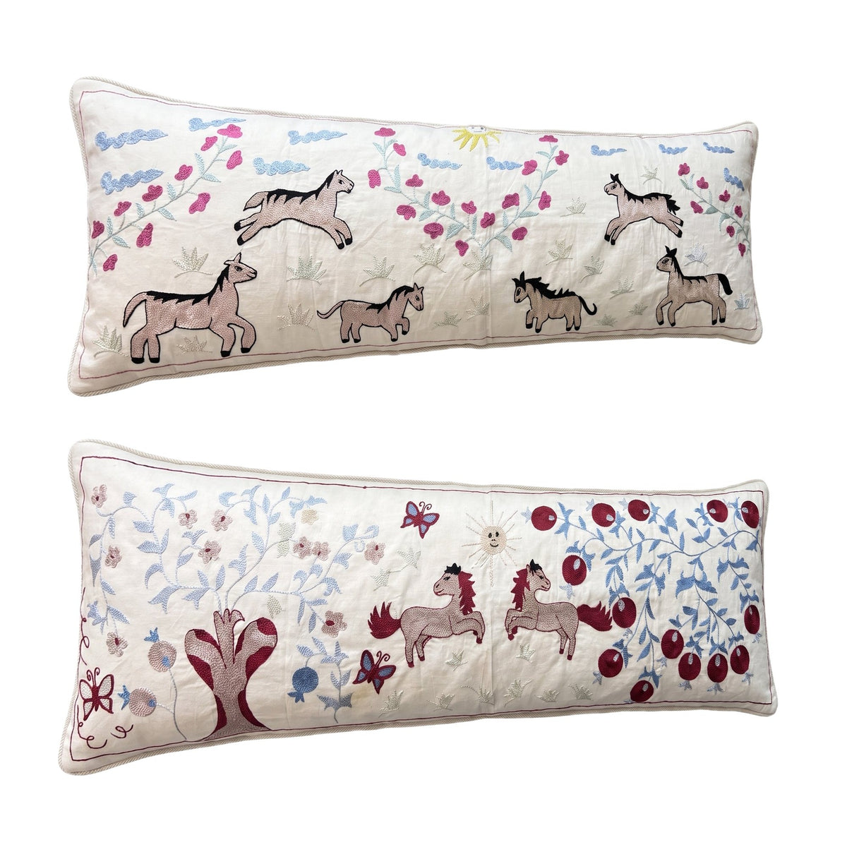 Uzbek Suzani Bedding Pillow Cover Set of 2 | 18'' x 54'' - left angle