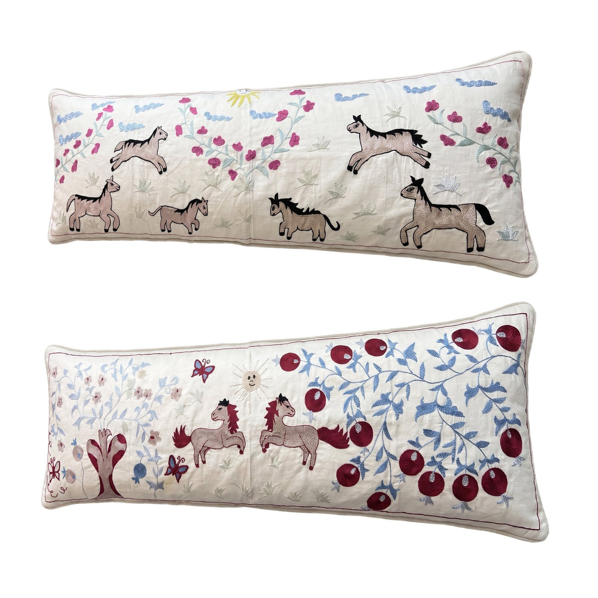 Uzbek Suzani Bedding Pillow Cover Set of 2 | 18'' x 54'' - right angle
