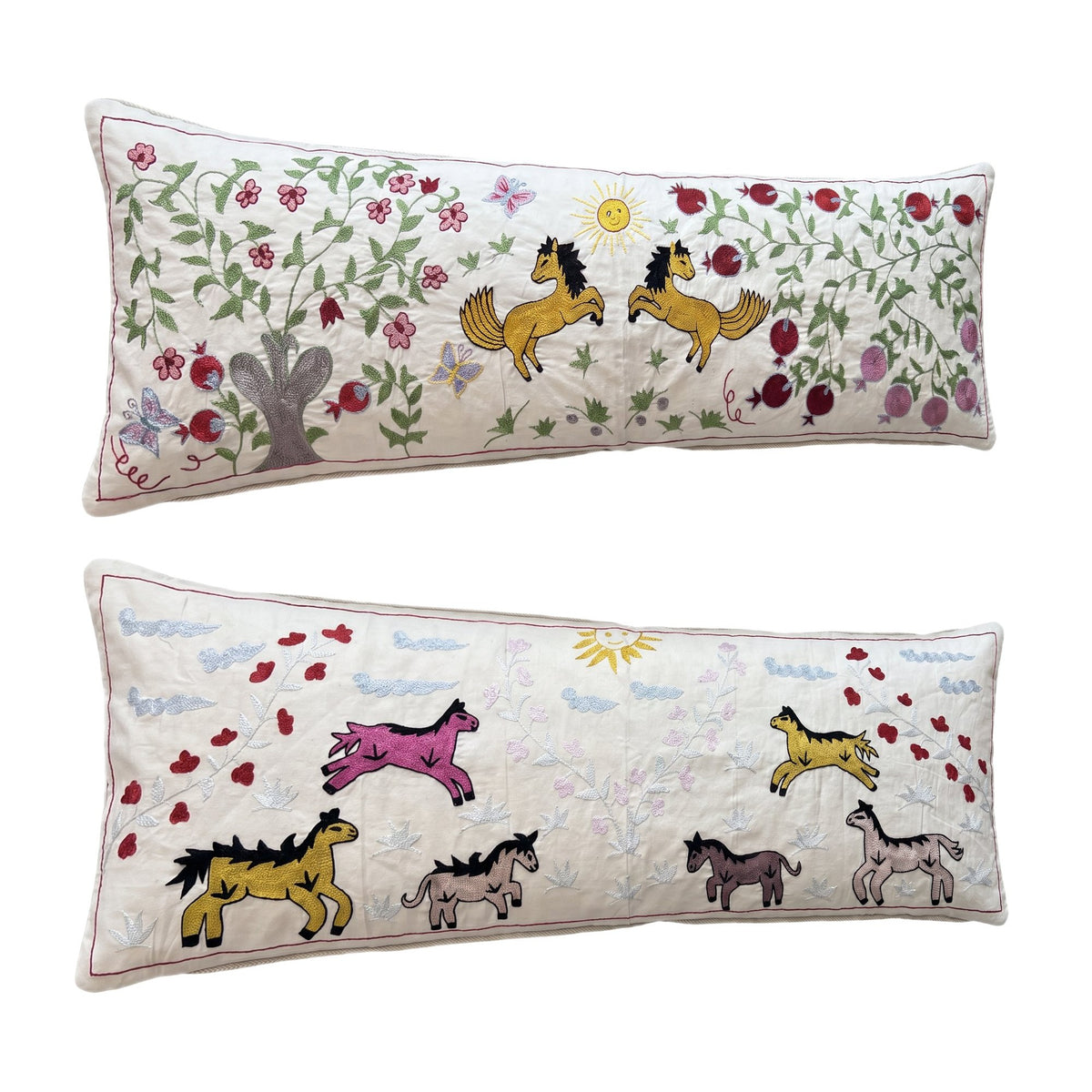 Uzbek Suzani Bedding Pillow Cover Set of 2 | 18'' x 54'' - left angle