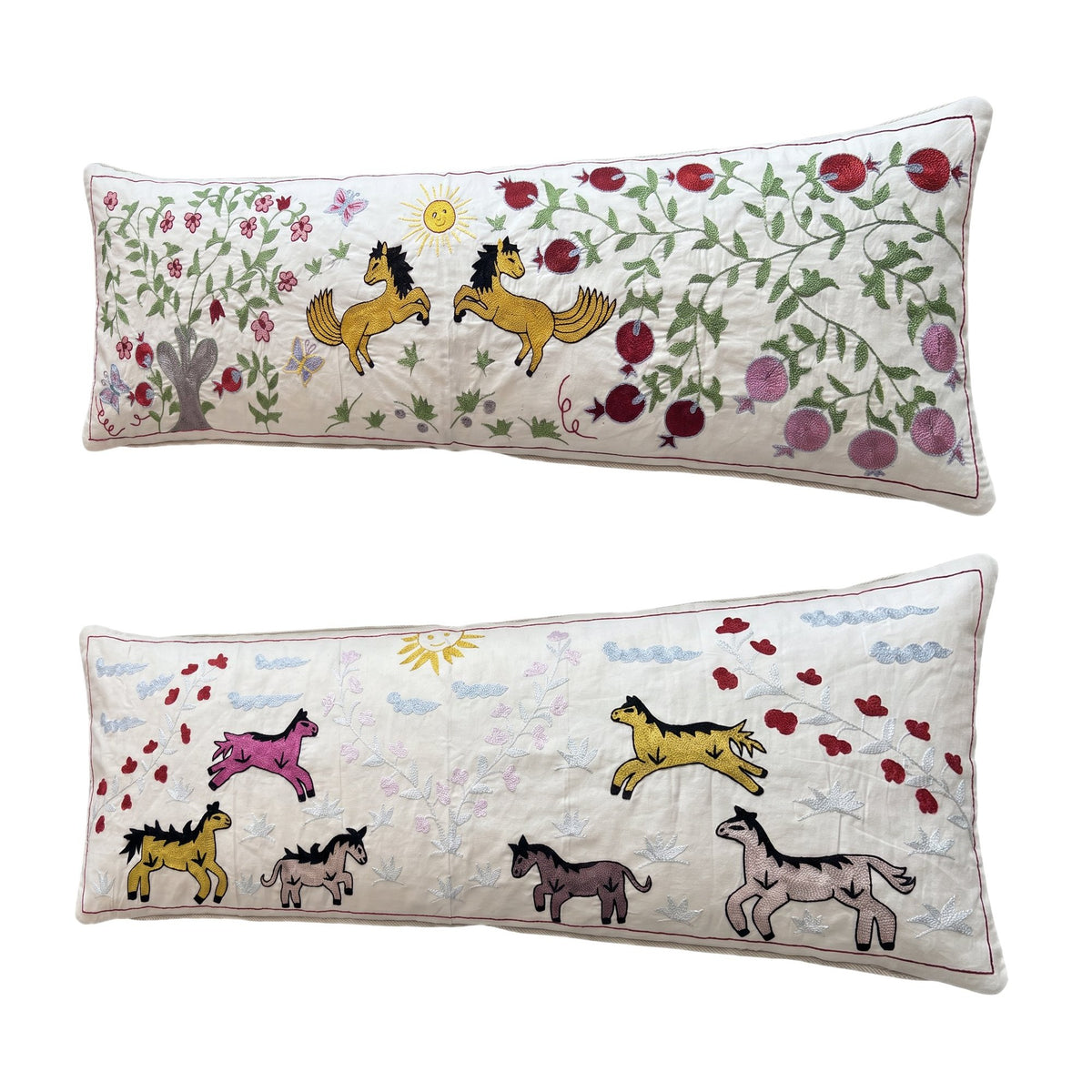 Uzbek Suzani Bedding Pillow Cover Set of 2 | 18'' x 54'' - right angle