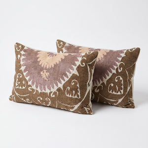 Uzbek Suzani Bedding Pillow Cover Set of 2 | 17'' x 26'' - left angle