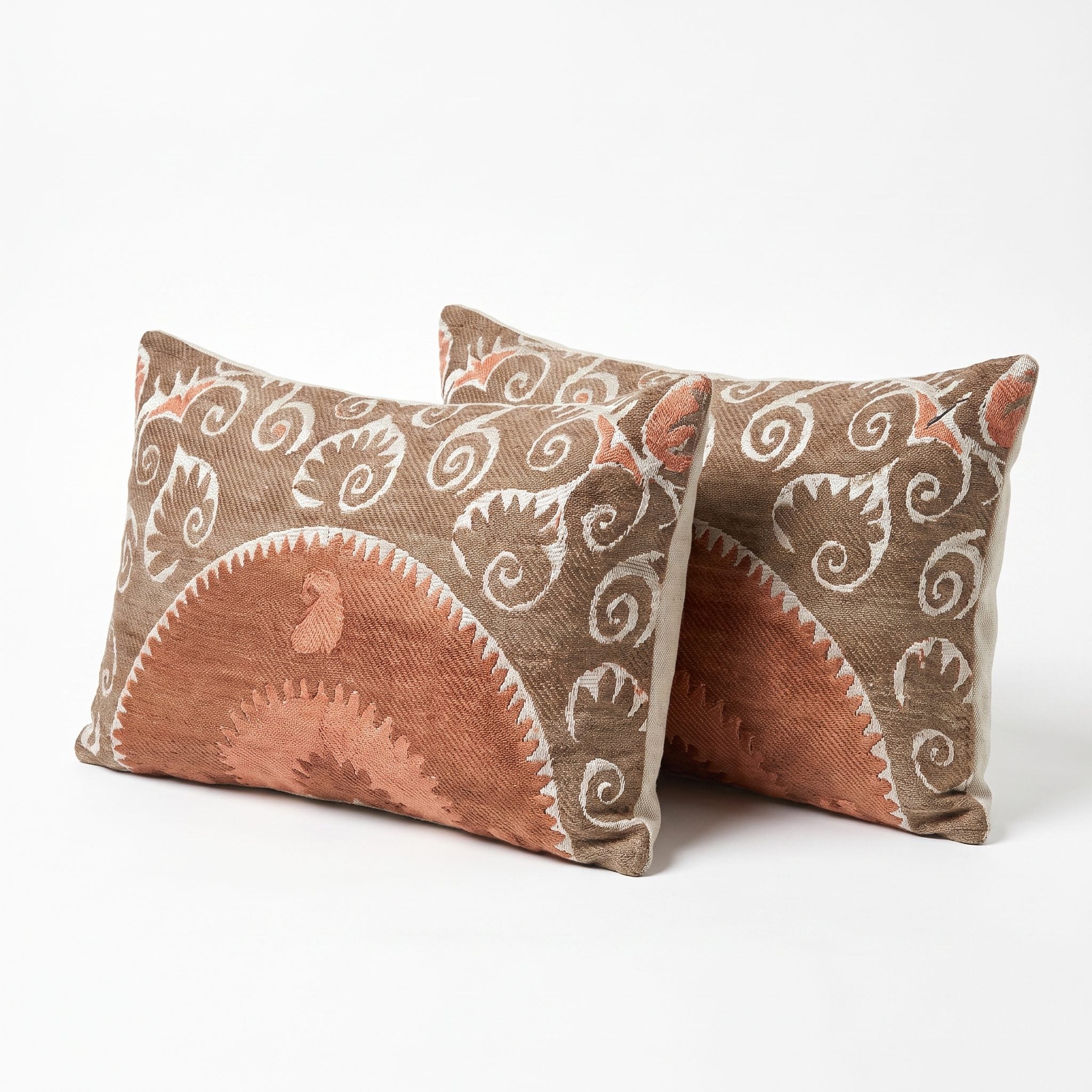 Uzbek Suzani Bedding Pillow Cover Set of 2 | 17'' x 30'' - left angle