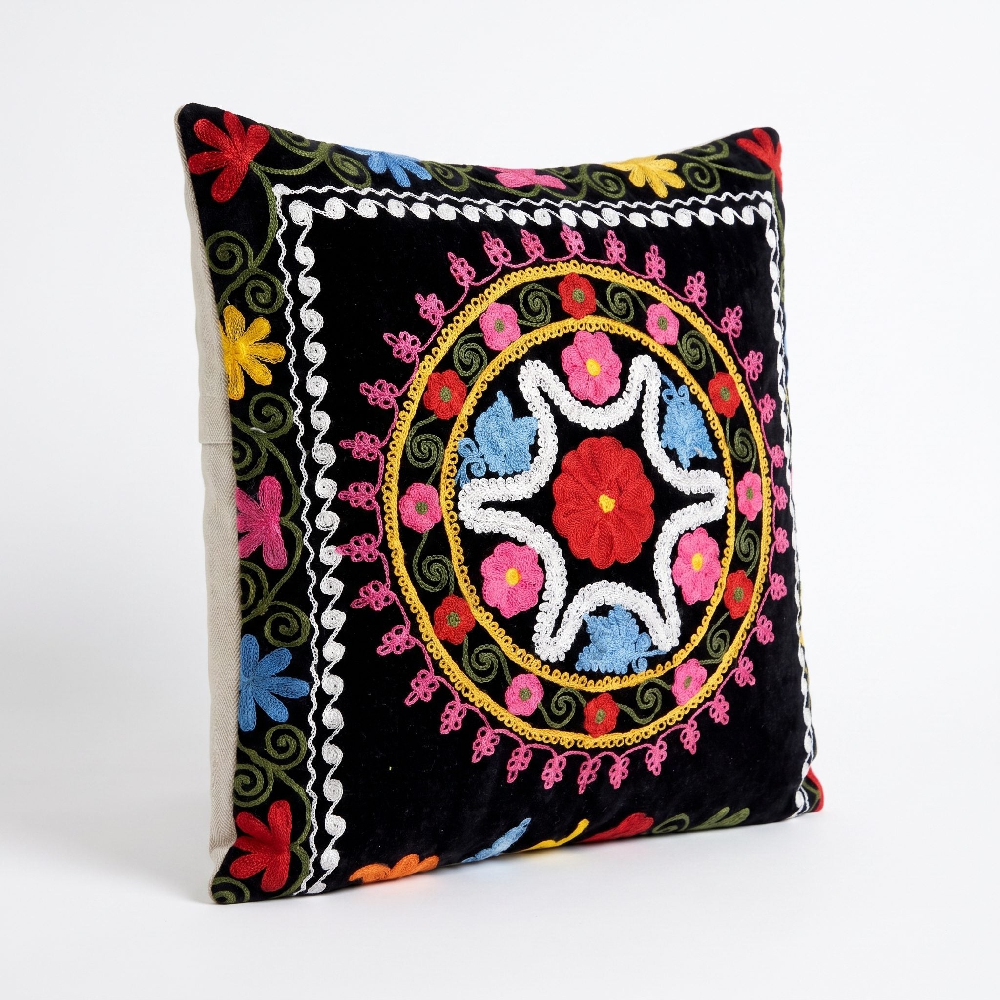 Uzbek Suzani Pillow Cover | 18'' x 18'' - left angle