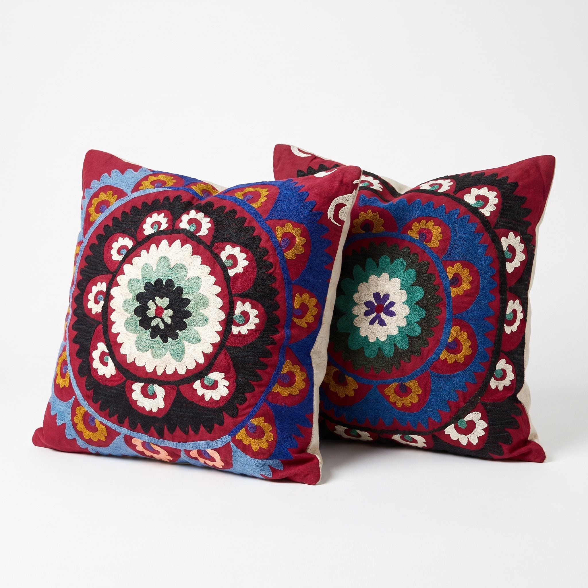 Uzbek Suzani Bedding Pillow Cover Set of 2 | 22'' x 24'' & 23'' x 27'' - left angle