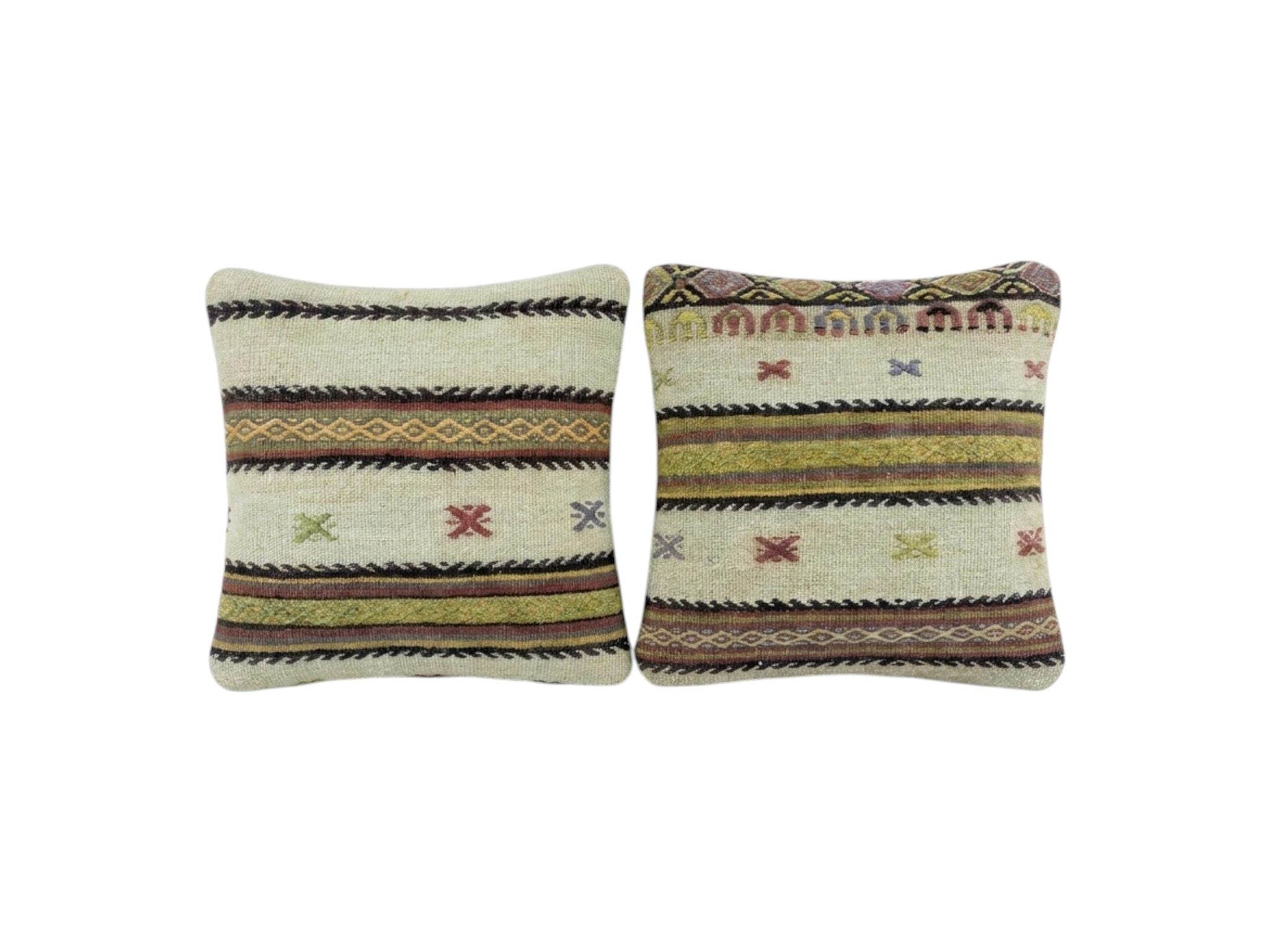 Turkish Kilim Pillow Cover Set of 2 | 16'' x 16'' - front view