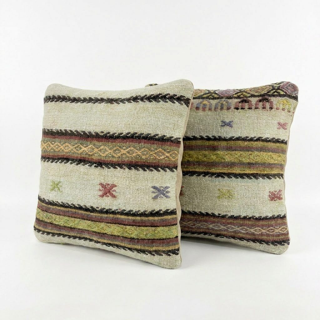 Turkish Kilim Pillow Cover Set of 2 | 16'' x 16'' - left angle