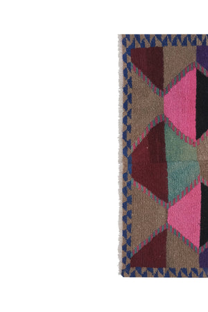 Vintage Checkered Turkish Shaggy Tulu Rug 49'' x 56''