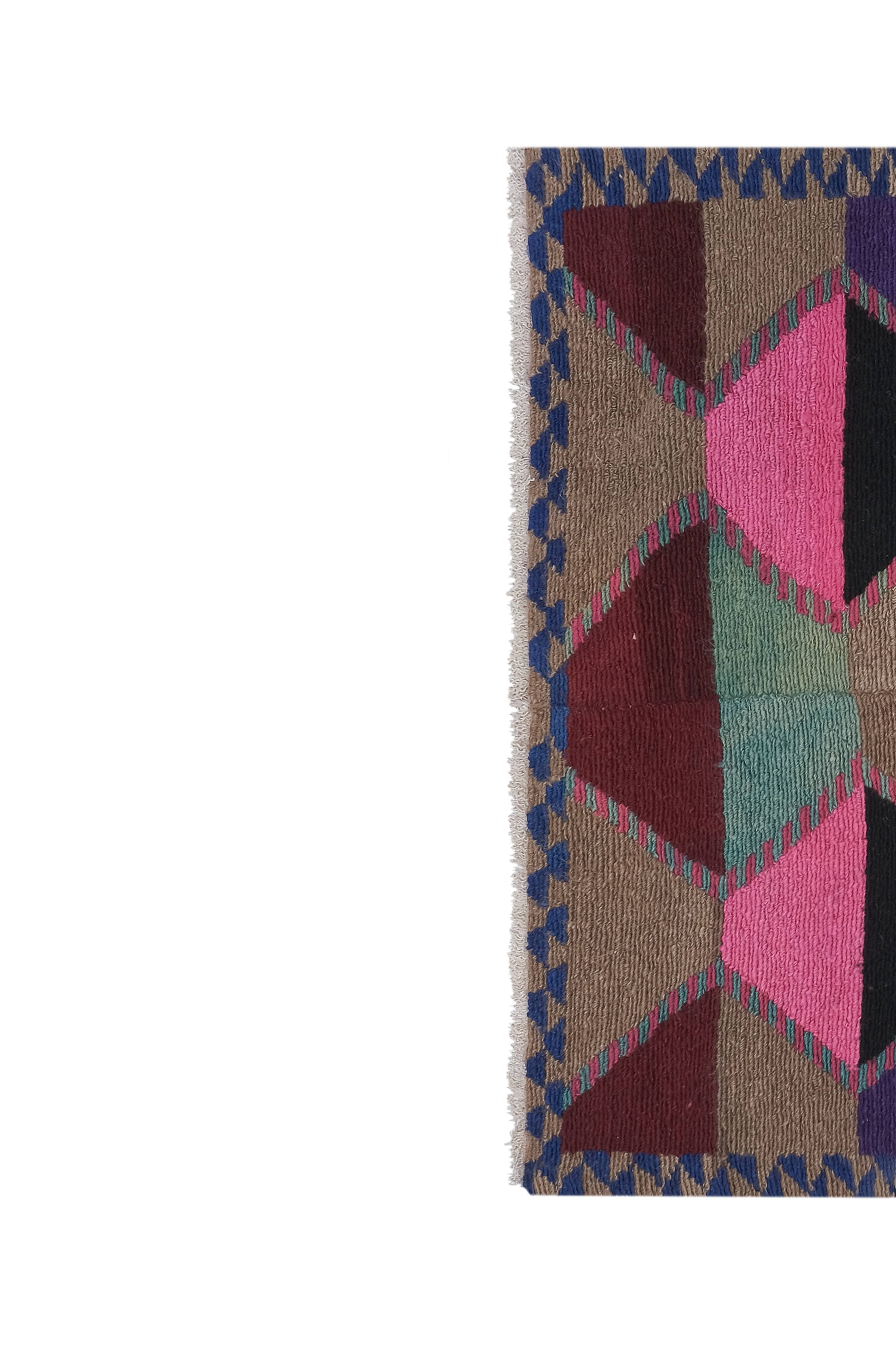 Vintage Checkered Turkish Shaggy Tulu Rug 49'' x 56''