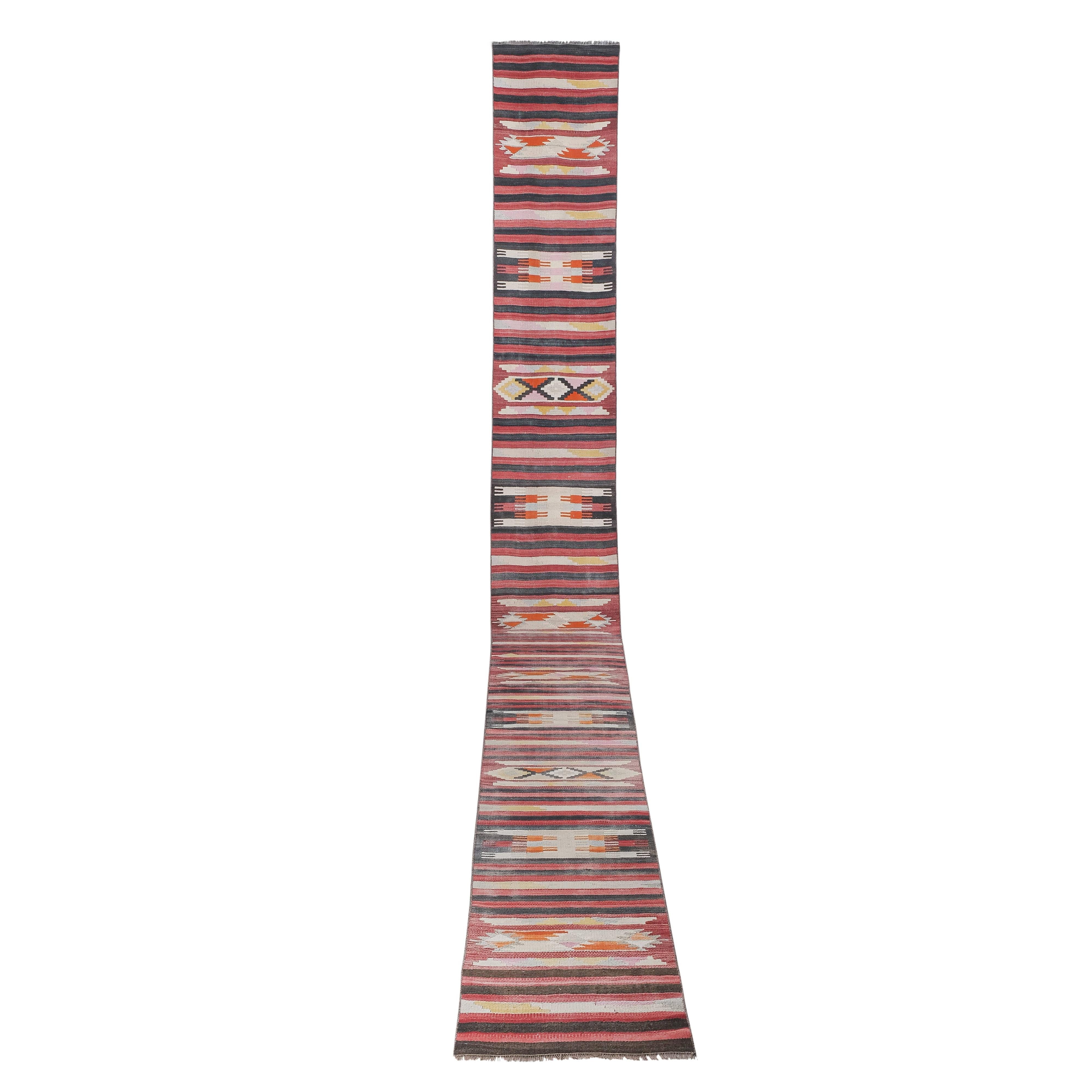 Vintage Turkish Kilim Runner 2'4'' x 22'4''
