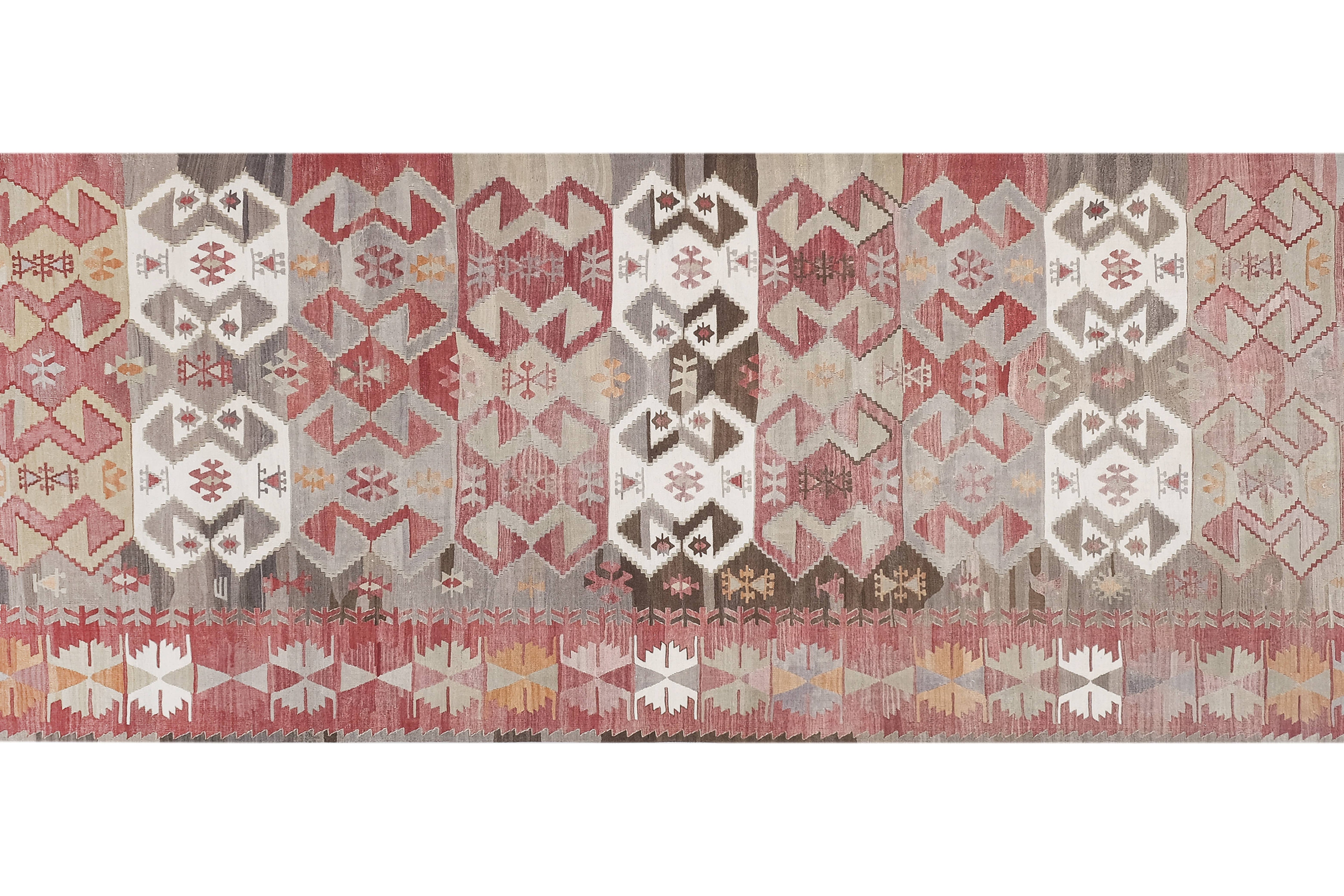 Vintage Turkish Kilim Runner 4'8'' x 13'5''