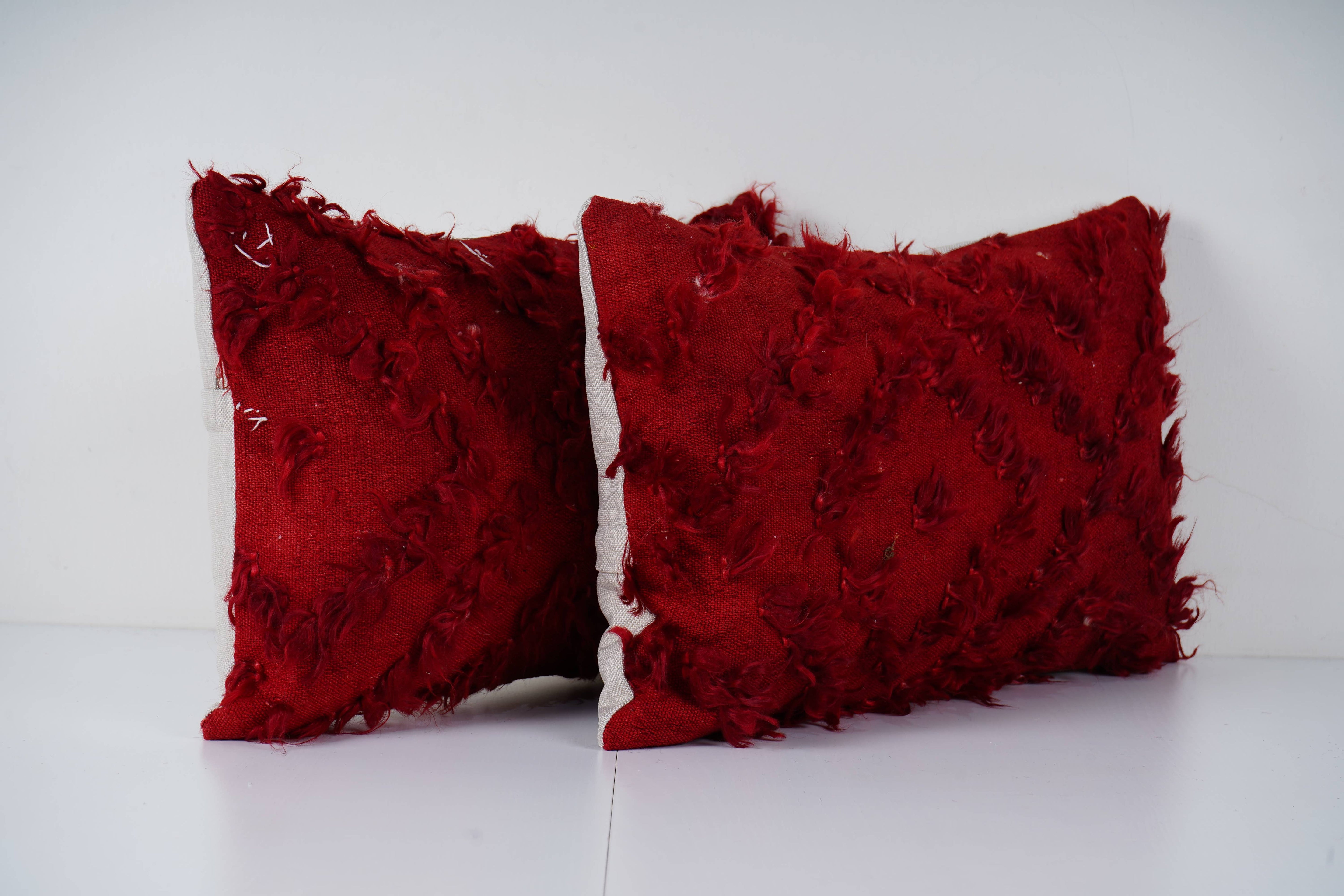 Turkish Shaggy Kilim Pillow Cover Set of 2 | 13'' x 20''