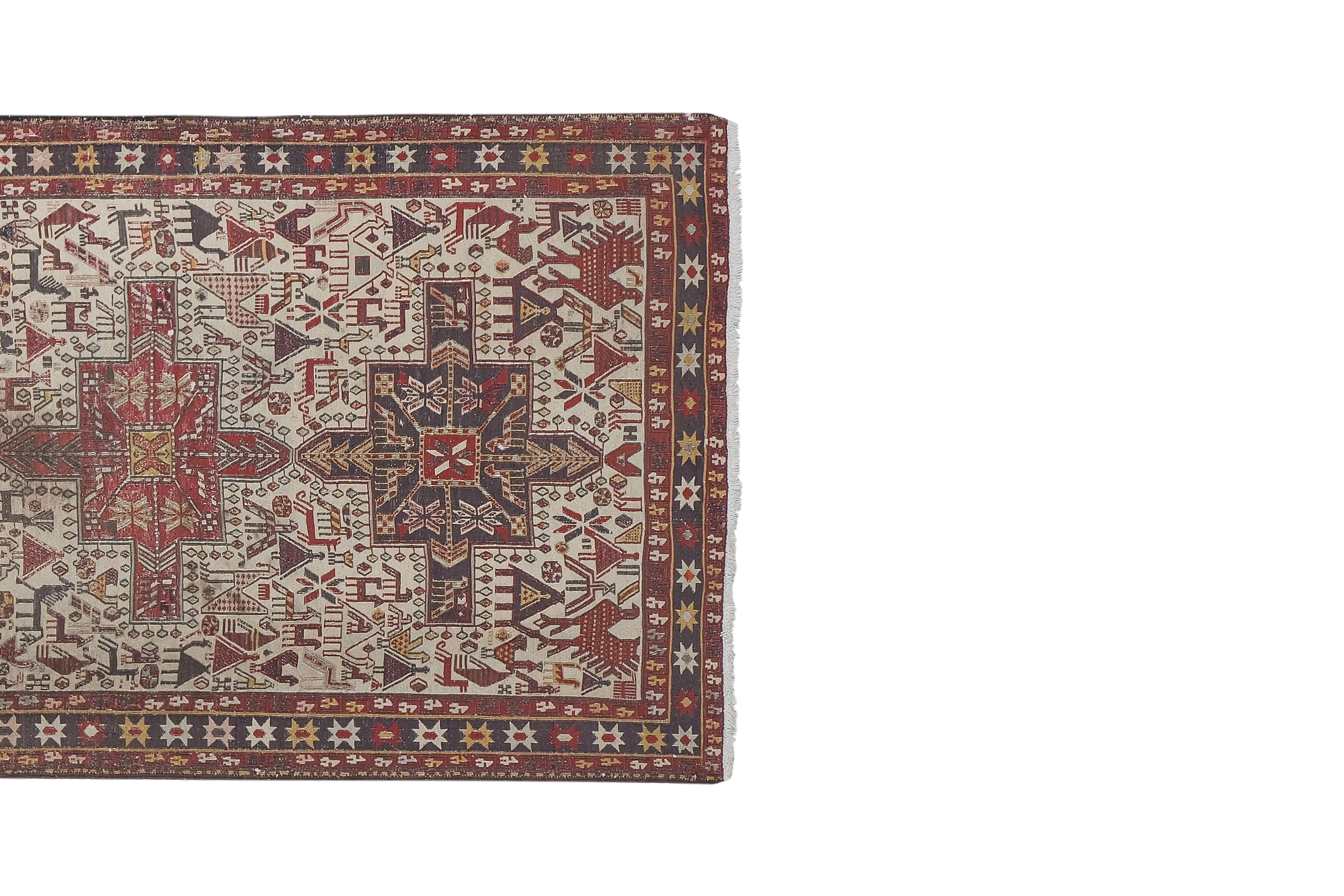 Vintage Animal Pattern Soumac Kilim Runner 3'7'' x 9'1''