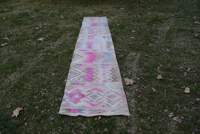 Vintage Turkish Kilim Runner 2'4'' x 12'6''