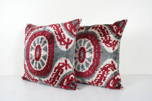 Silk Ikat Velvet Pillow Cover Set of 2 | 24'' x 24''