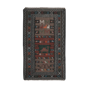 Vintage Turkish Soumac Kilim Rug 3'8'' x 6'3''