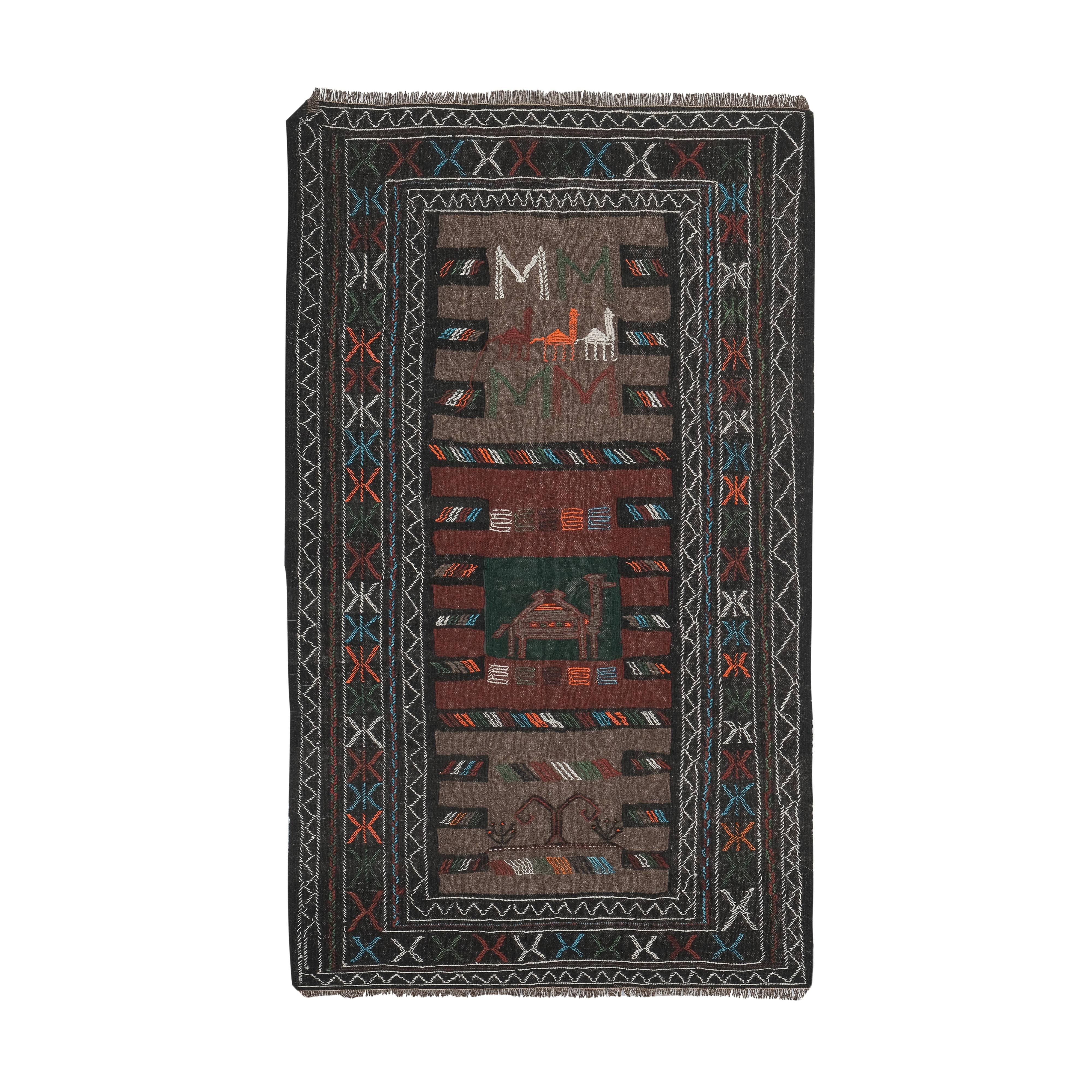 Vintage Turkish Soumac Kilim Rug 3'8'' x 6'3''