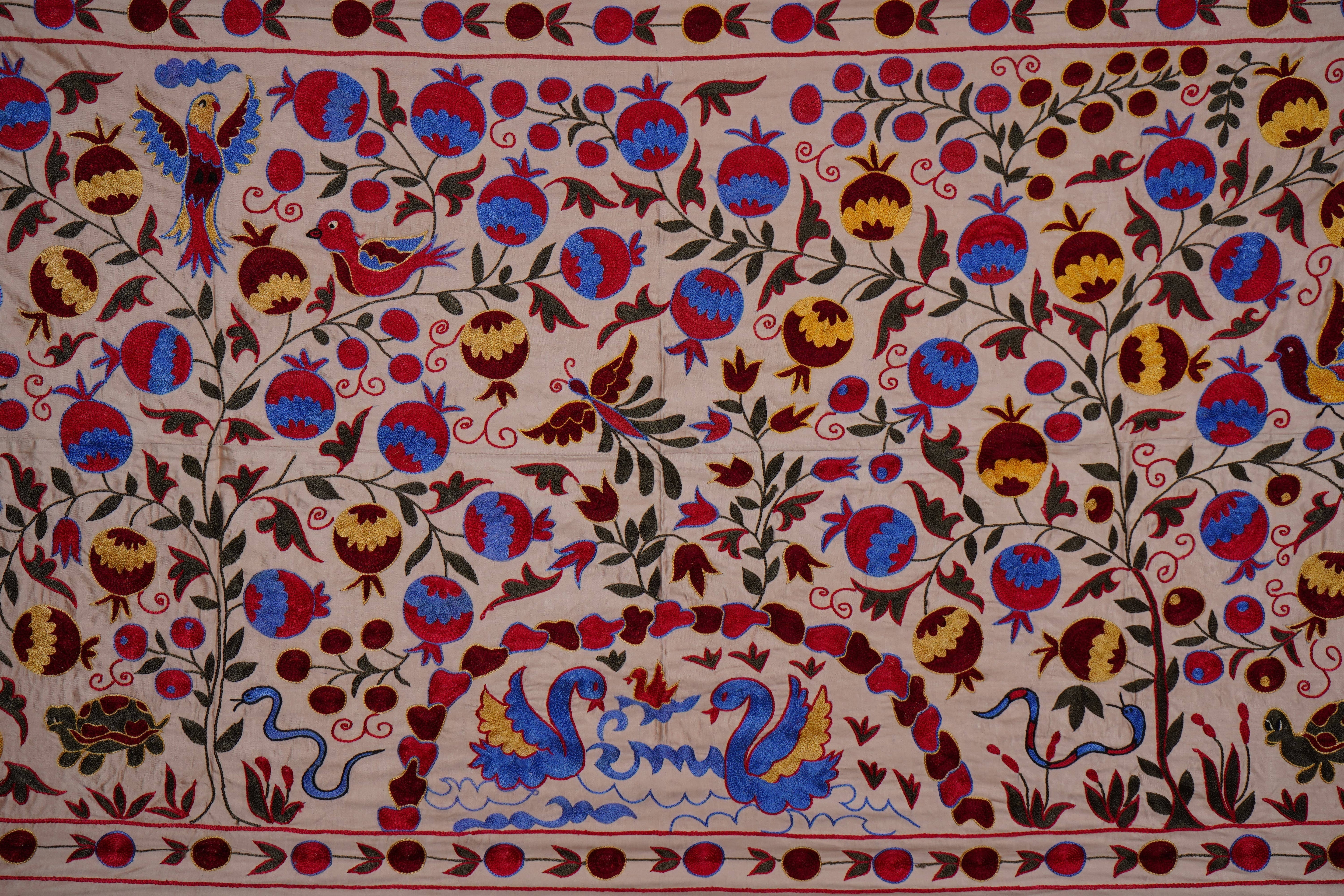Bird Suzani Wall Hanging & Bedspread | 3'5'' x 6'1''